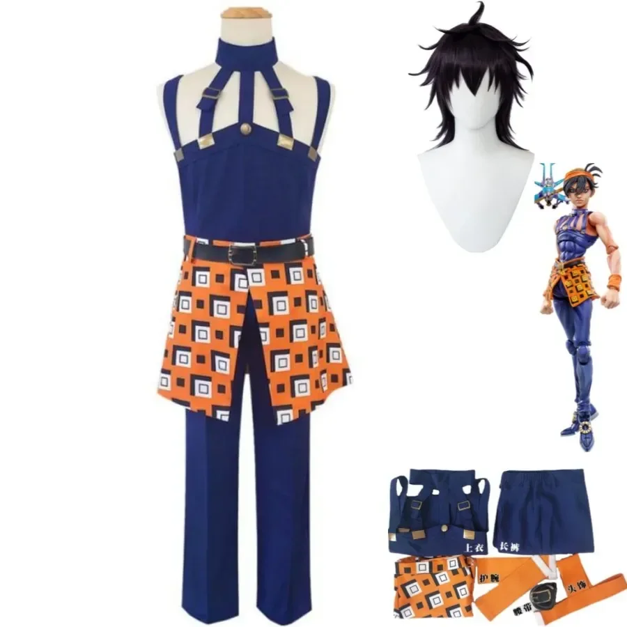 Anime JOJO's Bizarre Adventure Golden Wind Narancia Ghirga Cosplay Costume Wig Blue Printing Uniform Man Woman Halloween Suit 
Anime JOJO's Bizarre Adventure Golden Wind Narancia Ghirga Cosplay Costume Wig Blue Printing Uniform Man Woman Halloween Suit