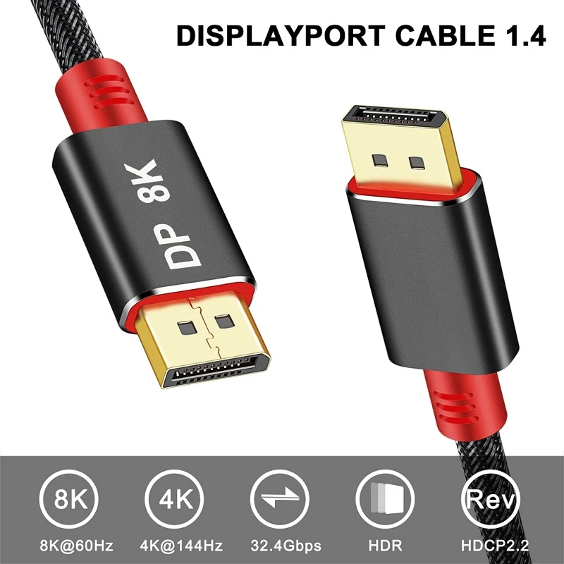 DisplayPort 1.4 Cable 8K 4K HDR High Speed 32.4Gbps Display Port Adapter For Video PC Laptop TV DP 1.4 Display Port
DisplayPort 1.4 Cable 8K 4K HDR High Speed 32.4Gbps Display Port Adapter For Video PC Laptop TV DP 1.4 Display Port