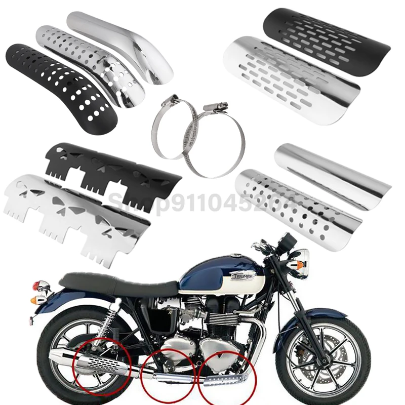 

Black/Chrome Motorcycle Curved Exhaust Muffler Pipe Heat Shield Cover Guard Protector Universal For Honda Harley Yamaha