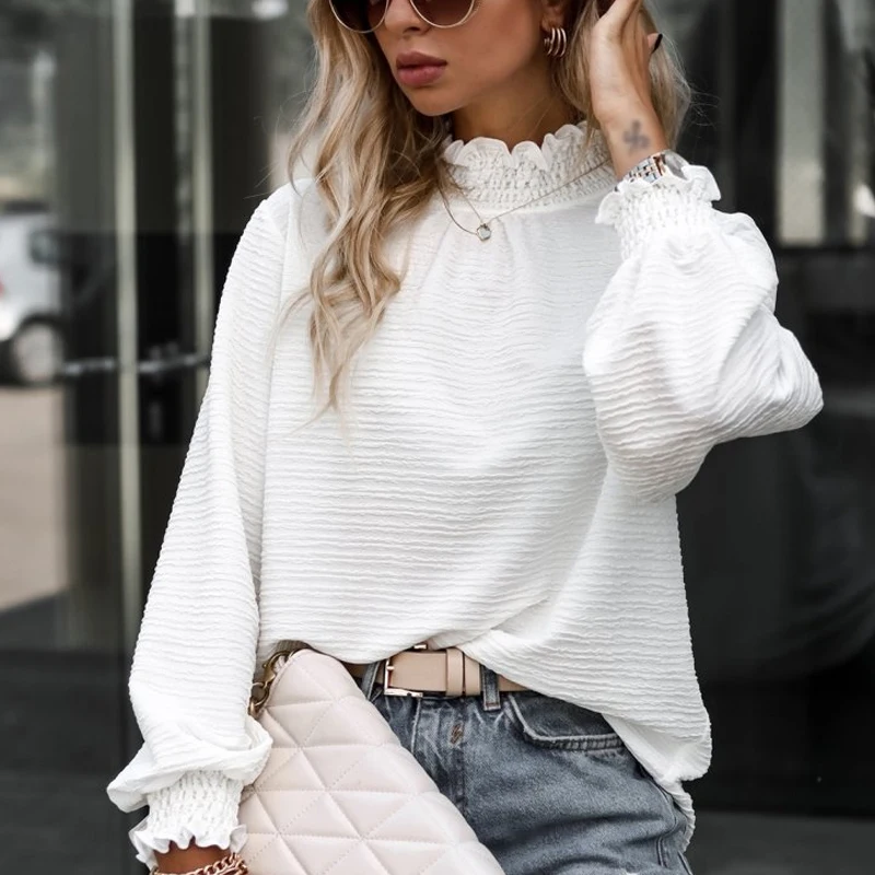 Elegant Loose Lantern Sleeve Tops Fashion Folds Vintage Blouse Women Stand Collar Shirt Spring Solid White Shirts Clothes 24184
Elegant Loose Lantern Sleeve Tops Fashion Folds Vintage Blouse Women Stand Collar Shirt Spring Solid White Shirts Clothes 24184