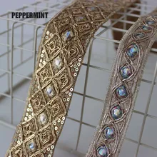 1Yard The Glory Golden Trim Embroidered Webbing DIY Handmade Sequins Sewing Ribbons Clothing Decorative Lace Trim
