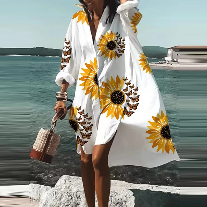 Lady Turn-down Collar Long Sleeve Shirt Dress Casual Loose Flower Print Dresses Fashion Street Hipster Autumn Summer Vestidos
Lady Turn-down Collar Long Sleeve Shirt Dress Casual Loose Flower Print Dresses Fashion Street Hipster Autumn Summer Vestidos