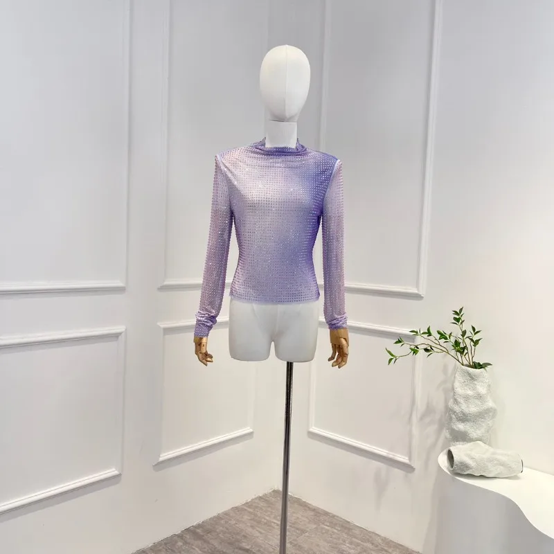 2023 New Summer Autumn Original Quality Purple Gradient Diamond Long Sleeve Turtle Neck Ladies Blouses
2023 New Summer Autumn Original Quality Purple Gradient Diamond Long Sleeve Turtle Neck Ladies Blouses