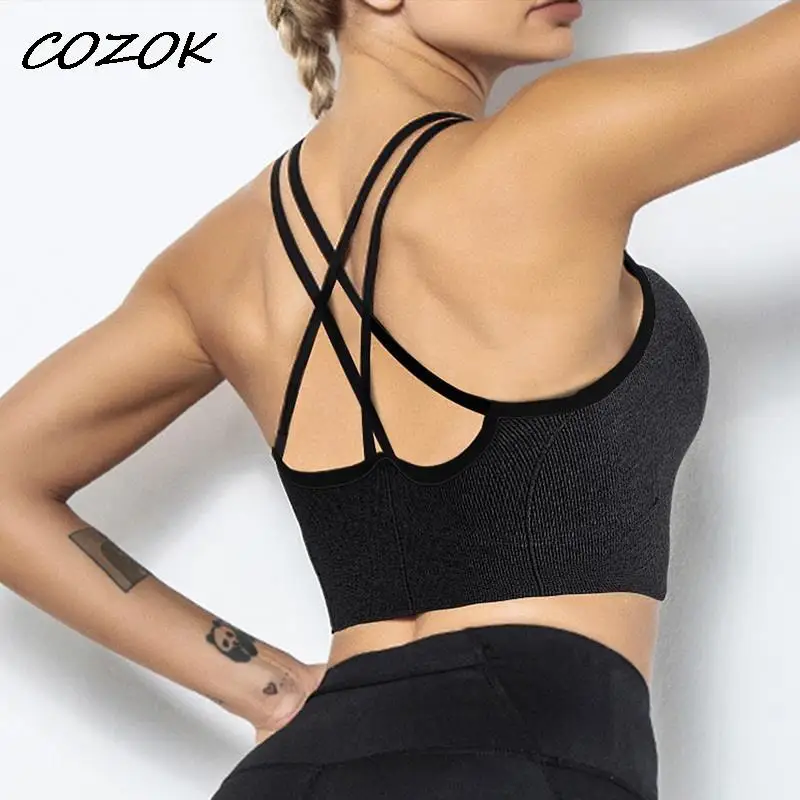 

COZOK Sports Bra Seamless Tops Breathable Anti-sweat Fitness Yoga Bra Shockproof Crop Top Women Push up Bra Gym Workout Tanks Bh