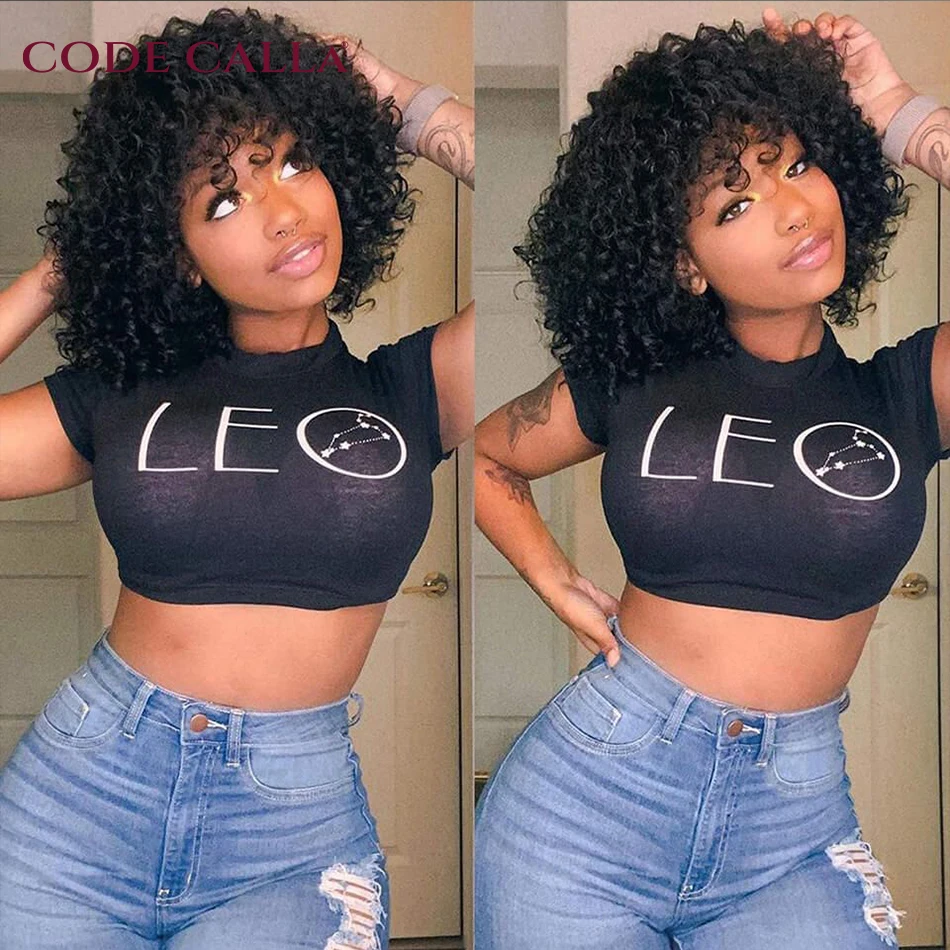 

Curly Human Hair Wigs With Bang Short Bob Wigs Human Hair Brazilian Remy Wigs pelucas de mujer Ali Expres Full Machine Cheap Wig