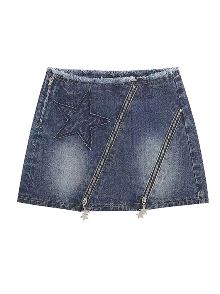 New Embroidery Jean Short Skirt Summer Japanese Y2k Vintage Double Zipper New Design Denim Stitching Loose Fit Star A-Line Skirt
New Embroidery Jean Short Skirt Summer Japanese Y2k Vintage Double Zipper New Design Denim Stitching Loose Fit Star A-Line Skirt