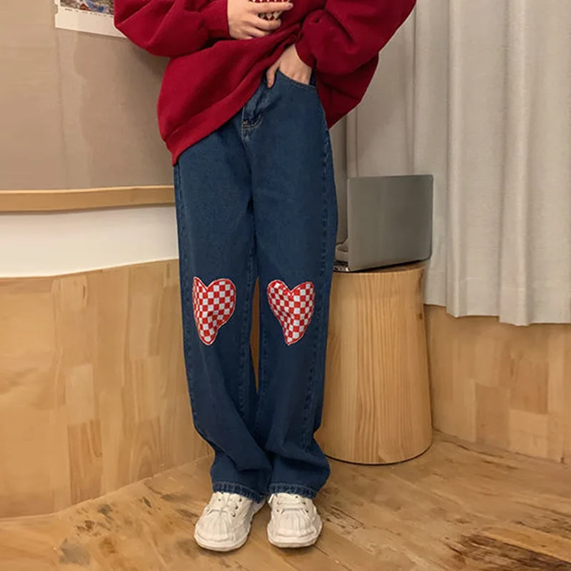 Casual Street Vintage Love Plaid Print High Waist Straight Washed Jeans Autumn Winter Sweet Girls Denim Pants Women Clothing
Casual Street Vintage Love Plaid Print High Waist Straight Washed Jeans Autumn Winter Sweet Girls Denim Pants Women Clothing
