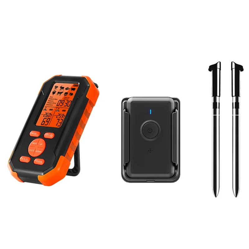 Digital Wireless Meat Thermometer-Cooking Thermometer with 2 Probes-Preprogrammed Temperatures-for BBQ,Oven,Grill
Digital Wireless Meat Thermometer-Cooking Thermometer with 2 Probes-Preprogrammed Temperatures-for BBQ,Oven,Grill