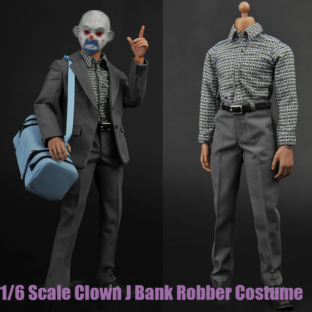 

Мужская одежда клоуна-солдата PC002 1/6, серая куртка, брюки, ремень, клетчатая рубашка, синяя сумка, костюм для косплея, экшн-фигурки 12 дюймов, игрушки-модели