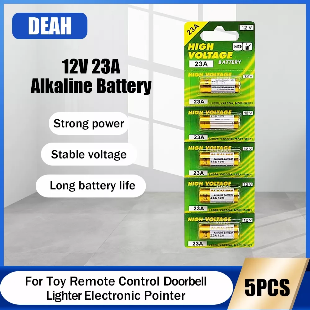 

5PCS 12V 23A A23 Alkaline Battery For Doorbell Toy Remote Control 23GA A23S E23A EL12 MN21 MS21 V23GA L1028 GP23A LRV08 Dry Cell