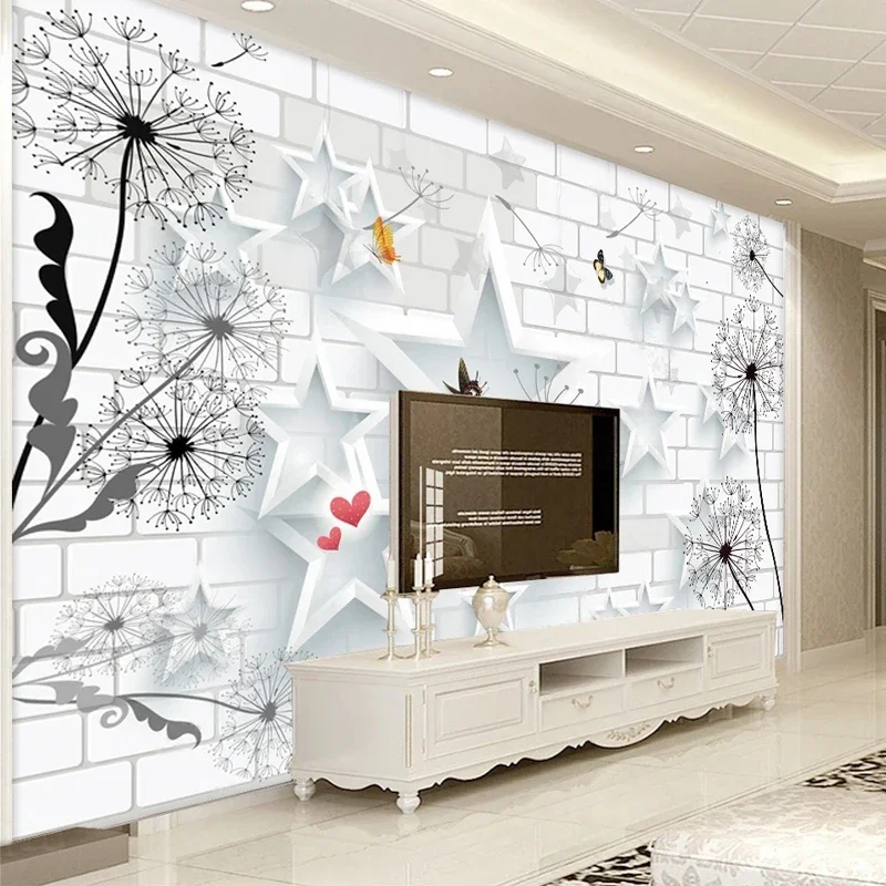 

Custom Size 3D Photo Modern Stars Dandelion White Brick Wallpaper for Bedroom Living Room TV Background Wall Decor Murals Paper