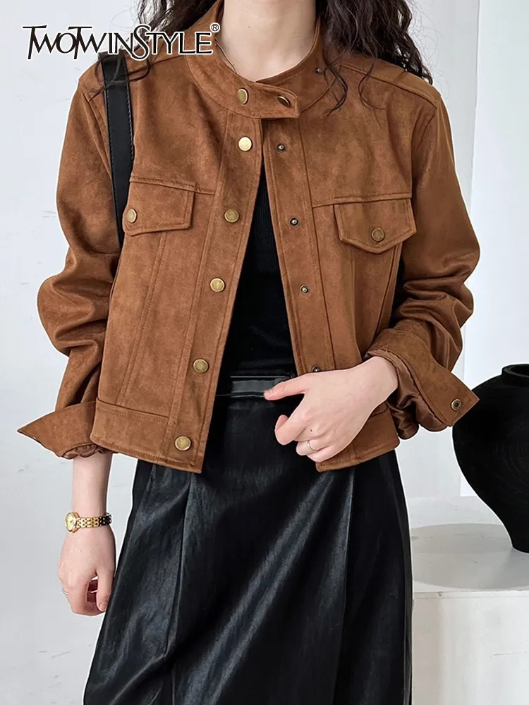 TWOTWINSTYLE Short Length Minimalist Jackets For Women Stand Collar Long Sleeve Spliced Button Autumn Coat Female Fashion New
TWOTWINSTYLE Short Length Minimalist Jackets For Women Stand Collar Long Sleeve Spliced Button Autumn Coat Female Fashion New