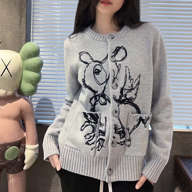 Cartoon Deer Comic Knitting Women Sweater Pullover Full Sleeves Grey Color Loose Casual Lady Jumpers Clothes
Cartoon Deer Comic Knitting Women Sweater Pullover Full Sleeves Grey Color Loose Casual Lady Jumpers Clothes