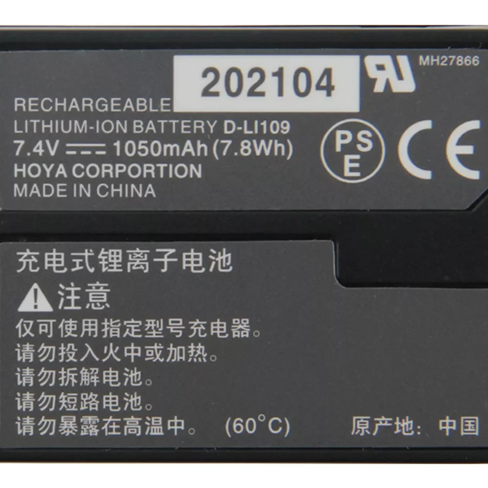 

2023New Original Replacement Battery For Pentax KR KS2 KS1 K70 K500 K30 K50 K-70 K-500 K-30 K-50 K-R K-S1 K-S2 D-LI109 Genuine B