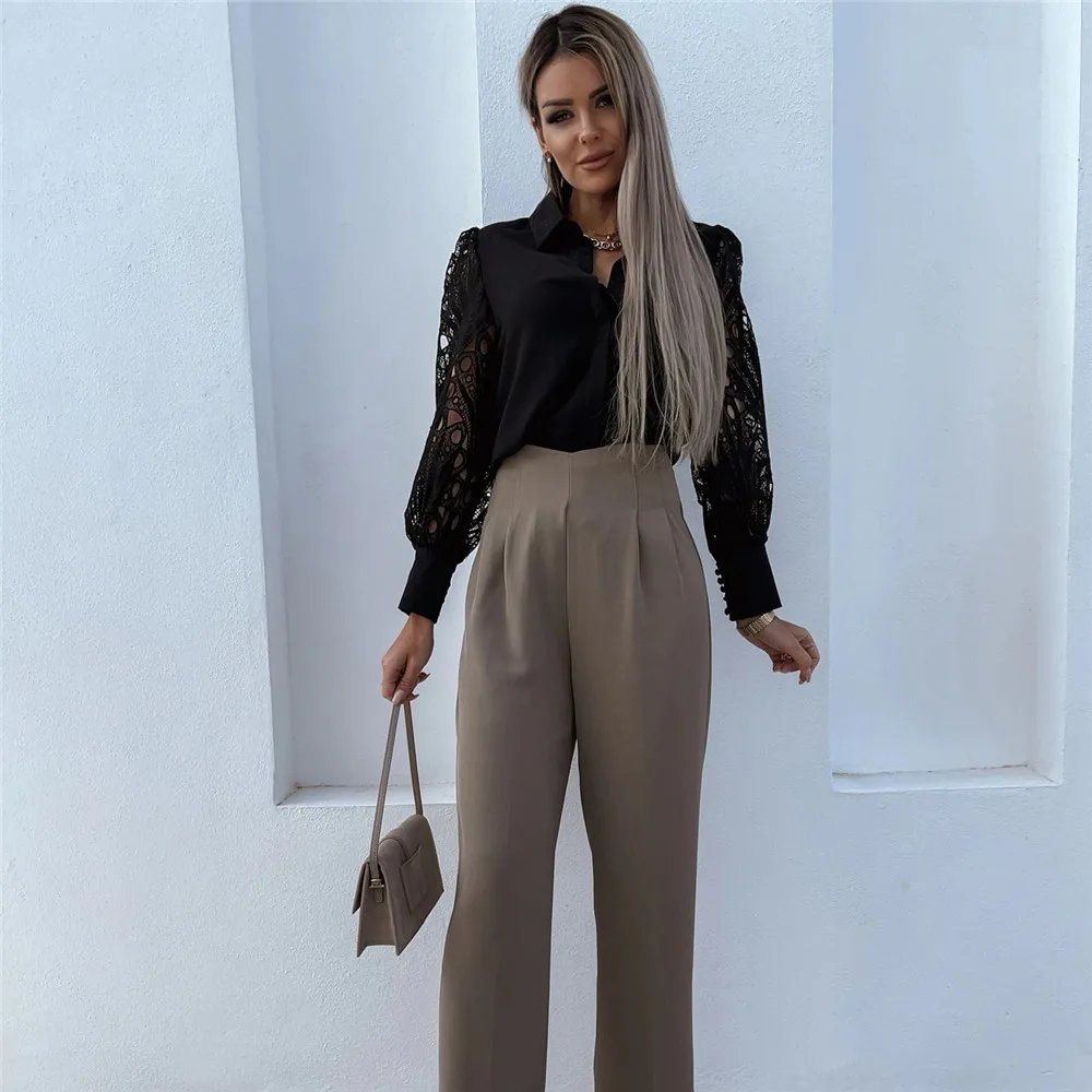 New Women Fashion Blouse Lace Patchwork Long Sleeve Solid Color Single-breasted Lapel Slim Casual Elegant Lady Blouse For Summer
New Women Fashion Blouse Lace Patchwork Long Sleeve Solid Color Single-breasted Lapel Slim Casual Elegant Lady Blouse For Summer