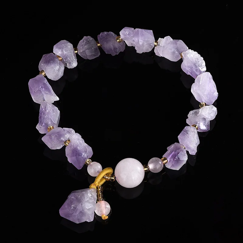 

Natural Stone Amethyst Raw Ore Beaded Bracelet Energy Healing Crystal Gemstone Bracelet for Women Fashion Jewelry Gifts