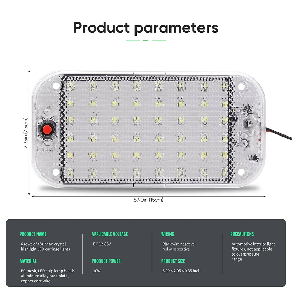 High Quality Dome Light Roof Light 1 Mode 12V - 85V 2 Pcs 48 LED 6000K Accessories Aluminum Alloy High Brightess
High Quality Dome Light Roof Light 1 Mode 12V - 85V 2 Pcs 48 LED 6000K Accessories Aluminum Alloy High Brightess