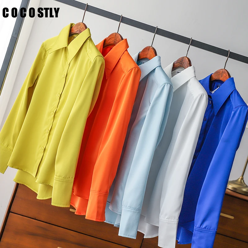 New 2022 Spring Long Sleeve Fashion Women Lapel Neck Anti-wrinkle Glossy Shirt Multicolor Solid Simple Blouses Casual Tops Femme
New 2022 Spring Long Sleeve Fashion Women Lapel Neck Anti-wrinkle Glossy Shirt Multicolor Solid Simple Blouses Casual Tops Femme