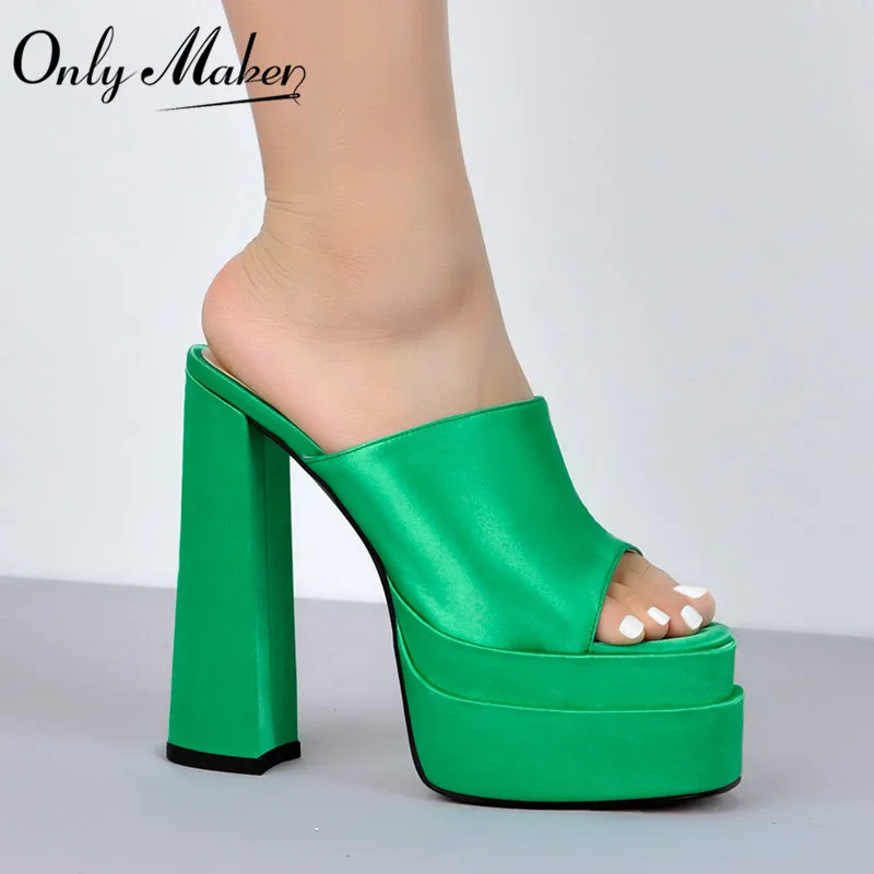 

Onlymaker Women Peep Toe Platform Chunky High Heel Ankle Strap Summer Green Buckle Strap Party Dress Big Size Mules Sandals