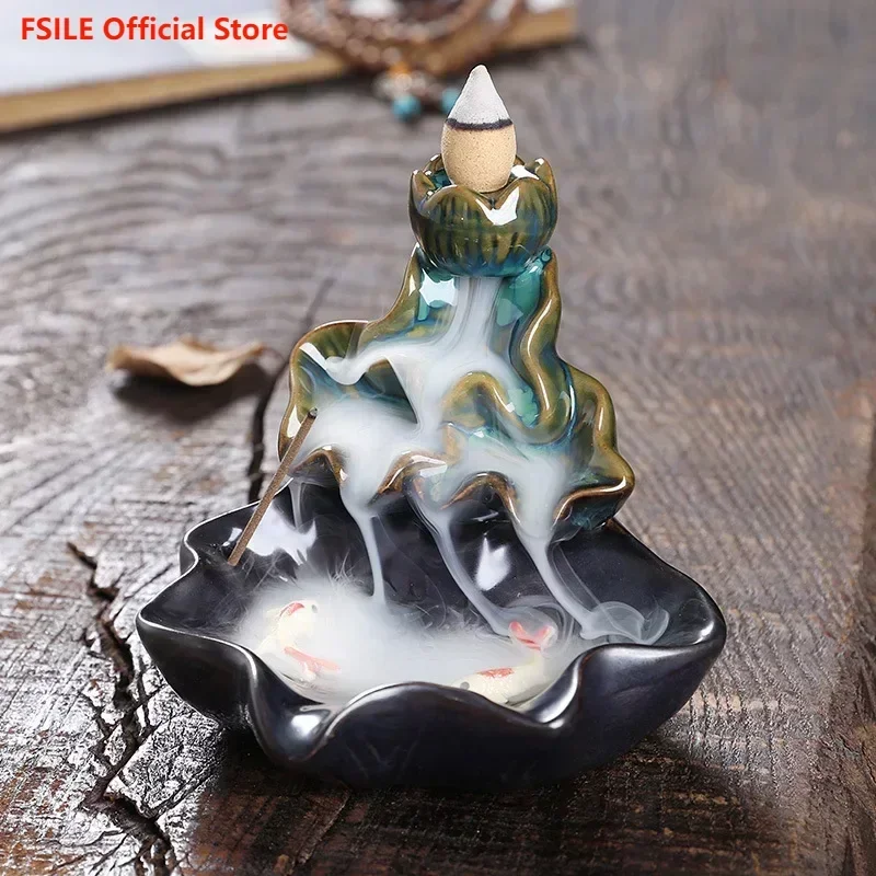 

FSILE Home Indoor Incense Backflow Incense Burner Creative Zen Meaning Sandalwood Tea Ceremony Personalized Ceramic Decoration