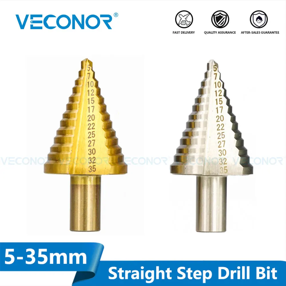 VECONOR Metal Drill 1pc 5-35mm Step Cone Drill TiN Coated Straight Groove Hole Cutter HSS Round Shank Step Drill Bit
VECONOR Metal Drill 1pc 5-35mm Step Cone Drill TiN Coated Straight Groove Hole Cutter HSS Round Shank Step Drill Bit