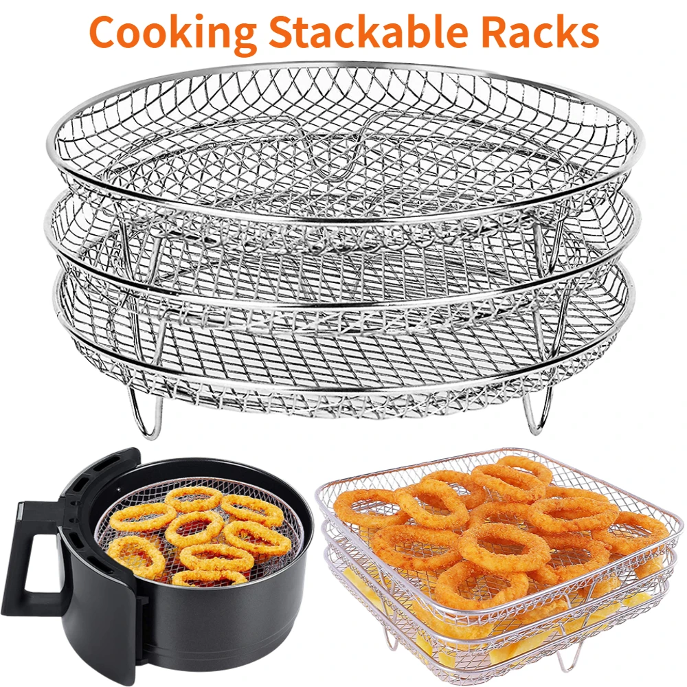 

3-layers Air Fryer Grilling Rack Stainless Steel Baking Tray Roasting Cooking Rack Home Kitchen Oven Steamer Rack Cooker Gadgets