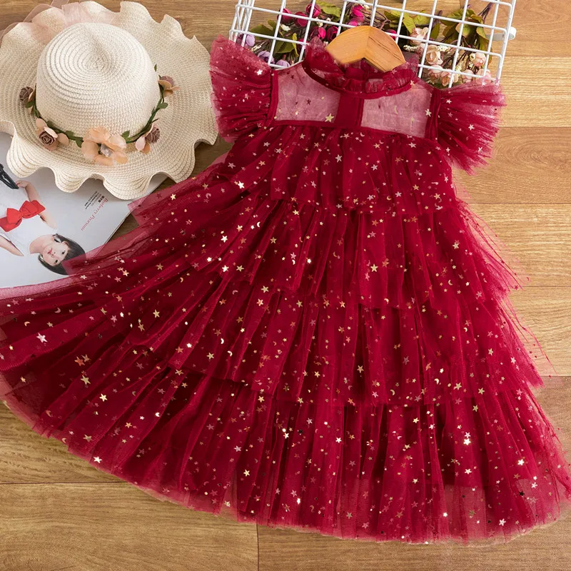 

Красное платье с пайетками для девочки, роскошный костюм на Рождество для девочки 3-8 лет, детская одежда на новый год, детское платье принцес...