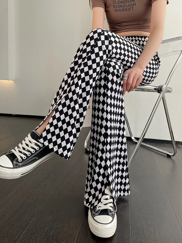 Summer simple vintage plaid casual long women pants elastic high waist straight trousers korea checked flare slit stretch pants
Summer simple vintage plaid casual long women pants elastic high waist straight trousers korea checked flare slit stretch pants