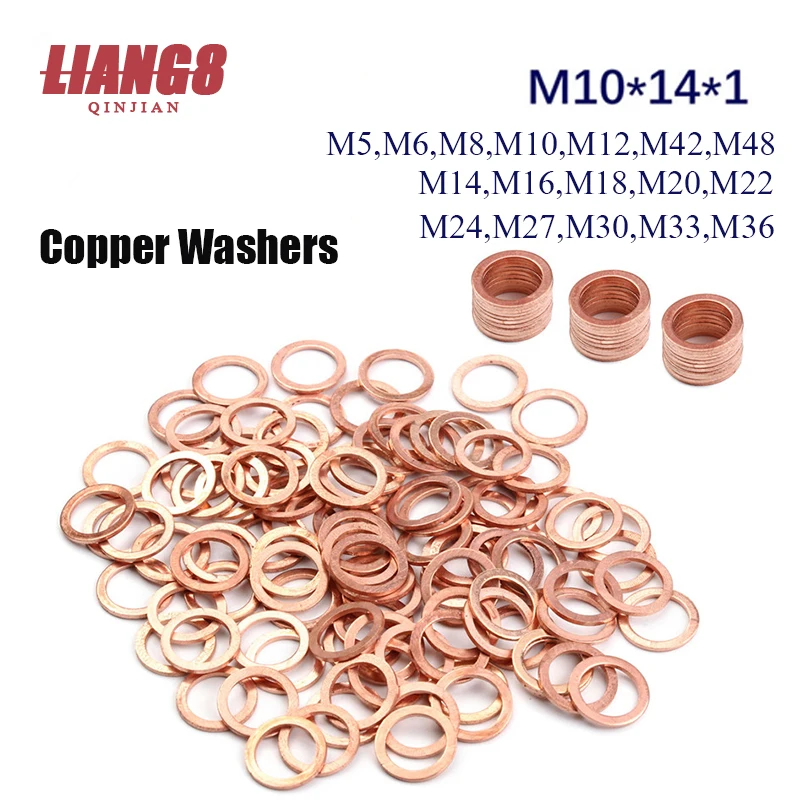 100Pcs/Pack Solid Copper Washer Flat Ring Gasket Sump Plug Oil Seal Fittings M5/M6/M8/M48 Washers Fastener Hardware Accessories
100Pcs/Pack Solid Copper Washer Flat Ring Gasket Sump Plug Oil Seal Fittings M5/M6/M8/M48 Washers Fastener Hardware Accessories