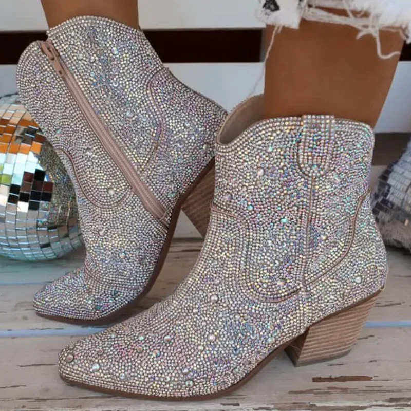 Women Rhinestone Western Cowboy Boots Chunky Heel Party Ankle Boots Anti-slip High Heels Hiking Shoes Botas Cowboy Mujer
Women Rhinestone Western Cowboy Boots Chunky Heel Party Ankle Boots Anti-slip High Heels Hiking Shoes Botas Cowboy Mujer