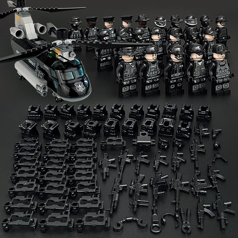 

WW2 Military Special Forces Modern Soldier Police MOC SWAT City Military Weapons Figures Rifle Building Block Mini Toys PUBG RPG