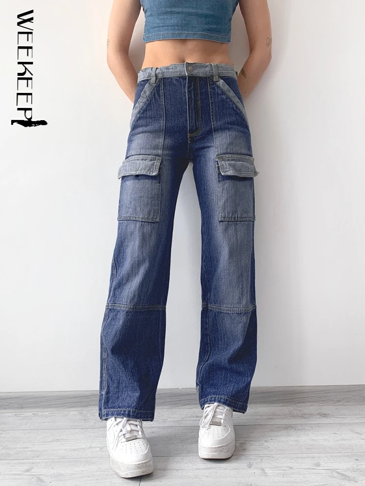 Weekeep Casual Pocket Denim Jeans Women High Waist Baggy Patchwork Wide Leg Straight Cargo Pants Aesthetic Streetwear Mom Jeans
Weekeep Casual Pocket Denim Jeans Women High Waist Baggy Patchwork Wide Leg Straight Cargo Pants Aesthetic Streetwear Mom Jeans