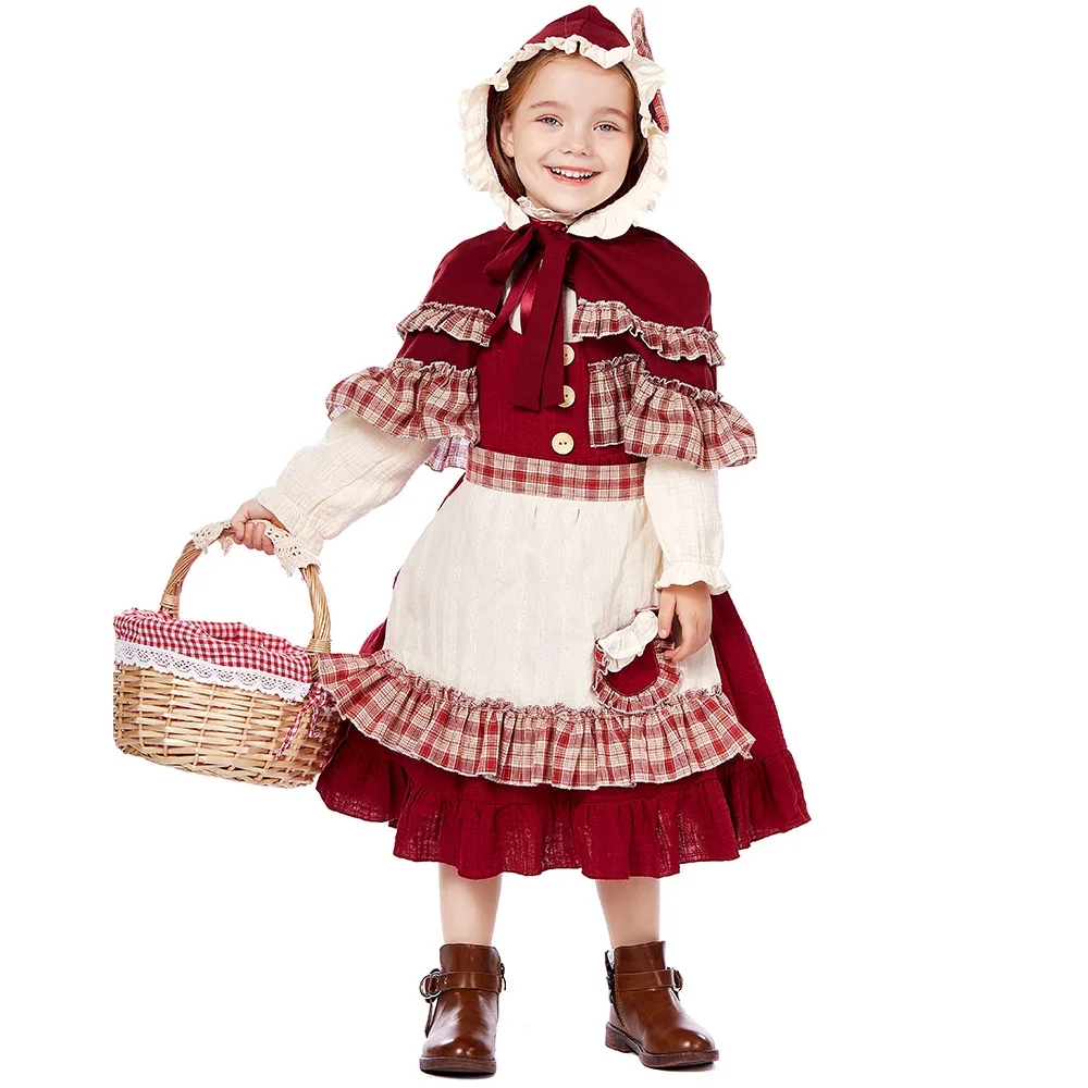 

Girls Little Red Riding Hood Cosplay Costumes for Halloween Party Fairy Tales Drama Show Role Playing Dress Up Outfit