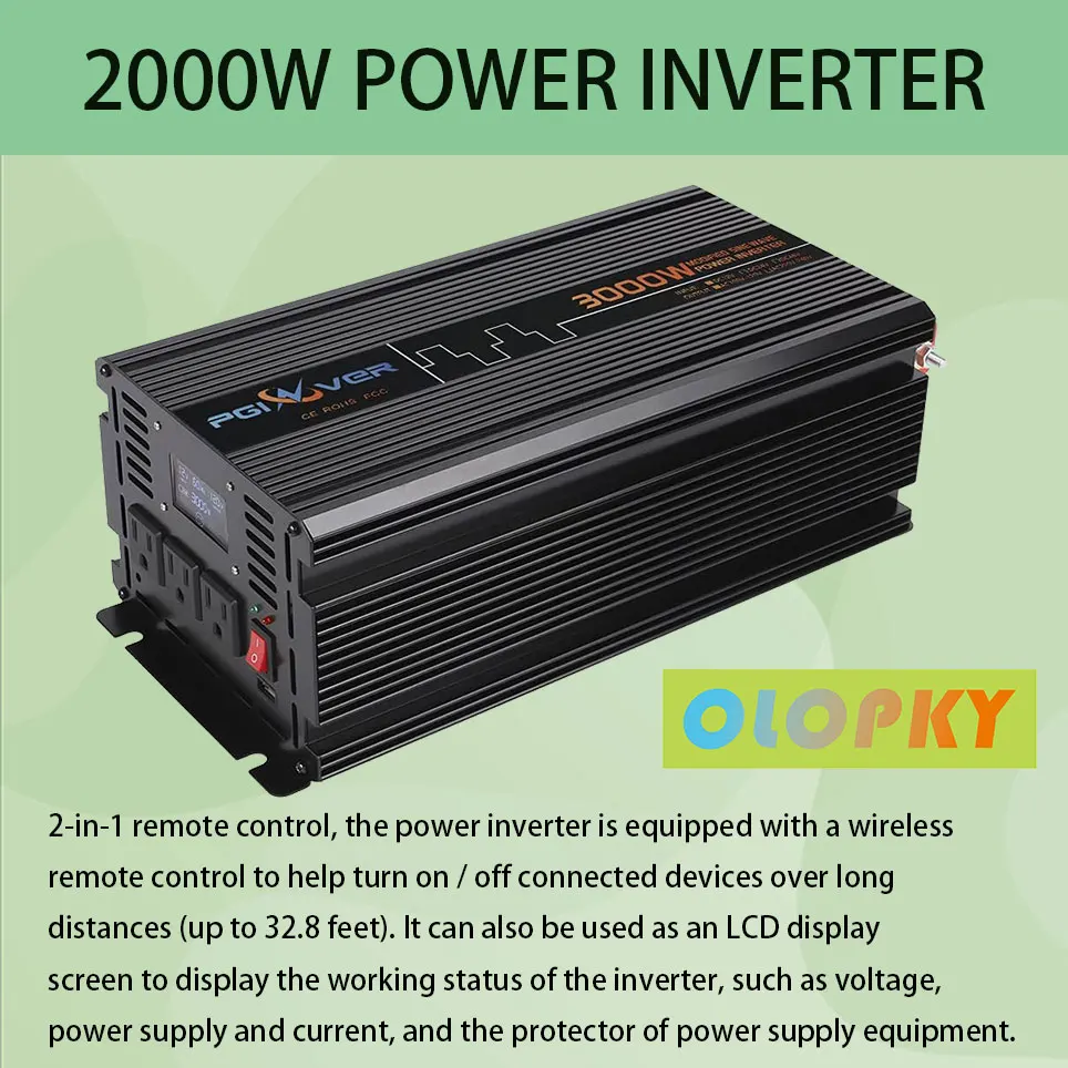 2000W power supply on-board inverter, DC 12V to AC 110V, with wireless remote control, LCD digital display power converter
2000W power supply on-board inverter, DC 12V to AC 110V, with wireless remote control, LCD digital display power converter