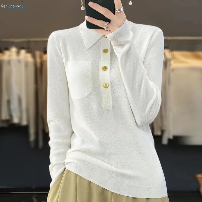 Korean Version Of Simple Polo Collar Commuting Long-Sleeved Knit Style Underlay Women's Pure Wool Sweater 2023 Spring Autumn New 
Korean Version Of Simple Polo Collar Commuting Long-Sleeved Knit Style Underlay Women's Pure Wool Sweater 2023 Spring Autumn New