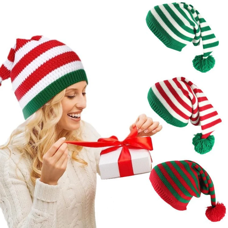 Adult Christmas Knitted Hat Elf Santa Beanies Santa Claus Red Green Striped Knitted Crochet Hat Merry Christmas Happy New Year
Adult Christmas Knitted Hat Elf Santa Beanies Santa Claus Red Green Striped Knitted Crochet Hat Merry Christmas Happy New Year