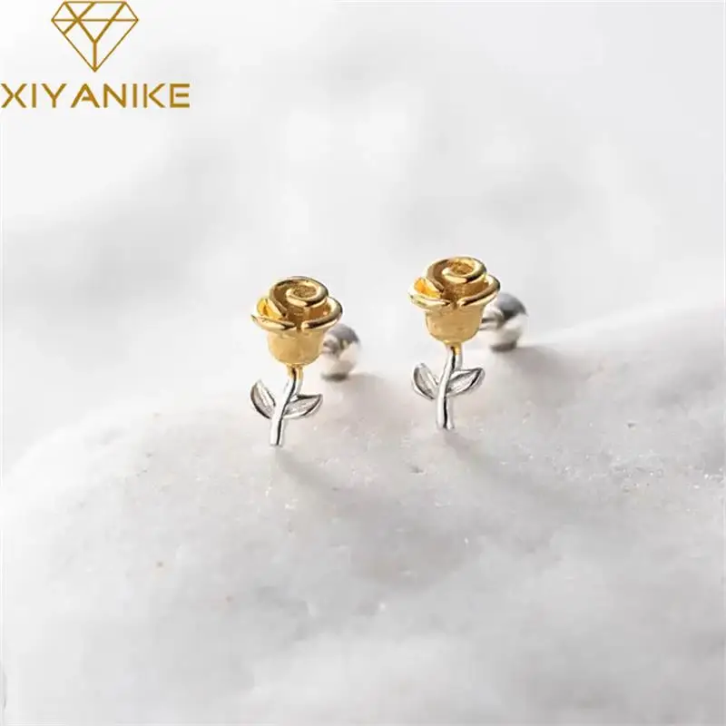 

DAYIN Delicate Rose Flower Ear Stud Piercing Earrings For Women Girl Luxury 2023 New Jewelry Party Bosom Friend Gift Brincos