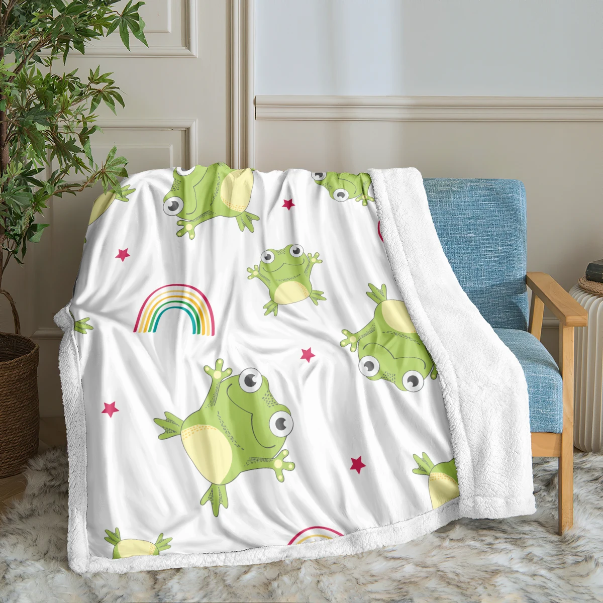 

Frog Throw Blanket Cartoon Animal Sherpa Blanket Cute Blanket Soft Black European Style Blanket for Sofa Office