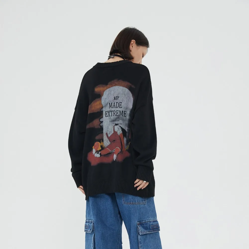 Long Sleeve Gravestone Knitted Aesthetic Sweater for Men Oversize Men's Pullover Fairy Grunge Knitwear Tops Winter Fashion 2022
Long Sleeve Gravestone Knitted Aesthetic Sweater for Men Oversize Men's Pullover Fairy Grunge Knitwear Tops Winter Fashion 2022