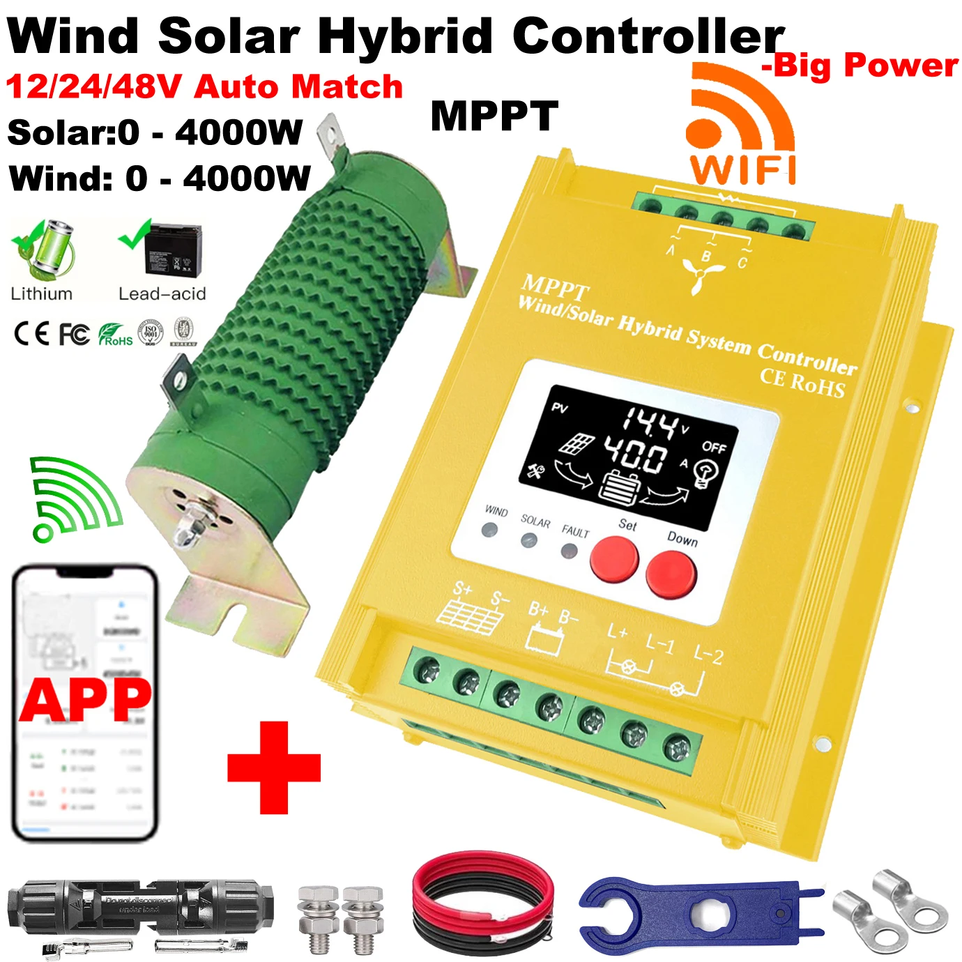 4000w-8000W Hybrid Solar Wind Charge Controller Power System MPPT Solar Regulator For 12V 24V 48V Lithium Lead-acid Battery
4000w-8000W Hybrid Solar Wind Charge Controller Power System MPPT Solar Regulator For 12V 24V 48V Lithium Lead-acid Battery
