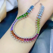 MeiBaPJ 925 Sterling Silver Natural Colourful Mixed Gemstone Fashion Bracelet for Women Fine Bangle Wedding Jewelry