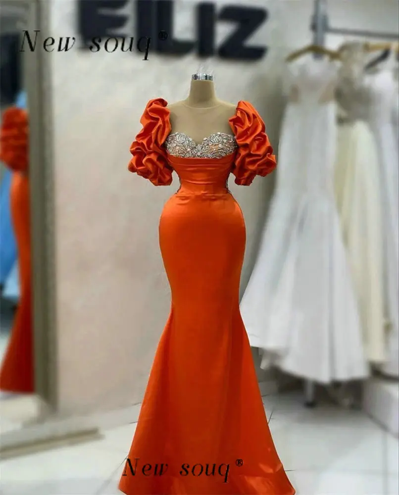 Orange Ruffles Puff Short Sleeves Long Mermaid Evening Dresses African Fashion Black Girls Beaded Crystal Satin Party Gowns
Orange Ruffles Puff Short Sleeves Long Mermaid Evening Dresses African Fashion Black Girls Beaded Crystal Satin Party Gowns