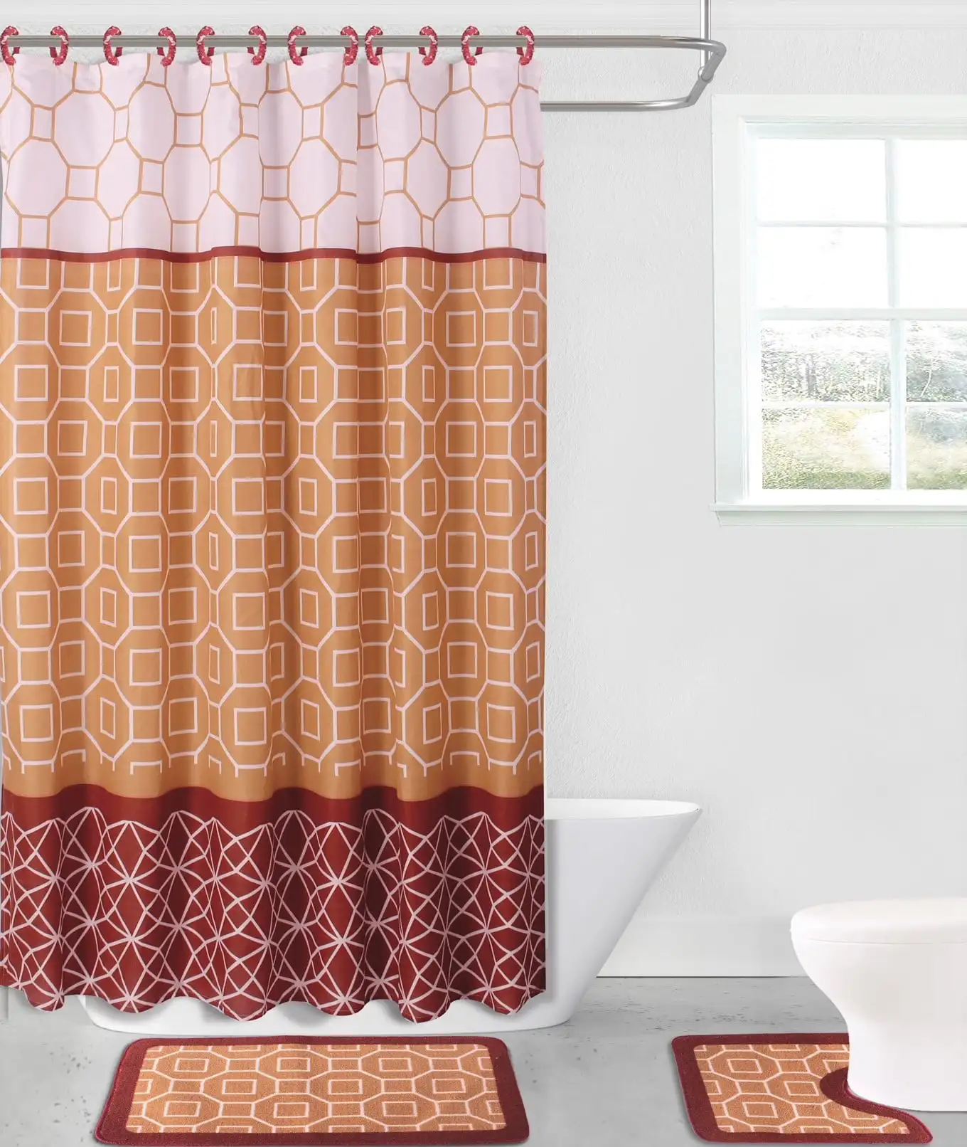Free Shipping 15-piece Hotel Bathroom Sets - 2 Non-Slip Bath Mats Rugs Fabric Shower Curtain 12-Hooks BURGUNDY DIAMOND
Free Shipping 15-piece Hotel Bathroom Sets - 2 Non-Slip Bath Mats Rugs Fabric Shower Curtain 12-Hooks BURGUNDY DIAMOND