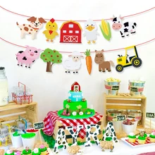 Cartoon Farm Animals Dog Big Chick Baby Shower Party DIY Backdrops HAPPY BIRTHDAY Party Hanging Banner Bunting Party Decorations