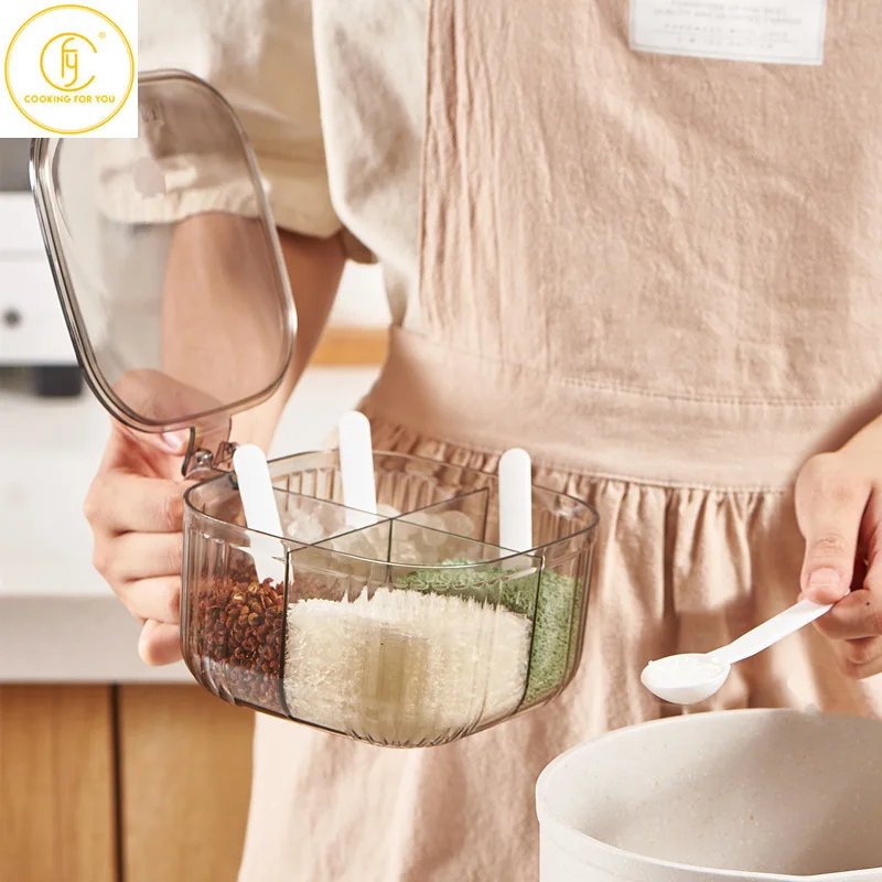 4grids Plastic Seasoning Storage Boxes with Lid and Spoon Kitchen Salt Shaker Pepper Condiment Storage Container Spice Tools
4grids Plastic Seasoning Storage Boxes with Lid and Spoon Kitchen Salt Shaker Pepper Condiment Storage Container Spice Tools