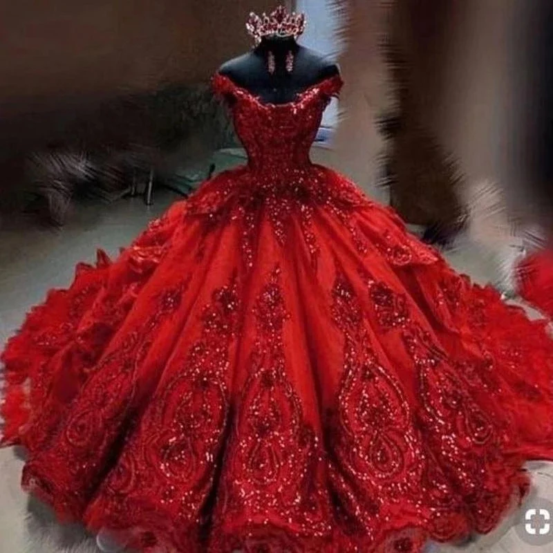 

Gorgeous Princess Wedding Dress Off Shoulder Beading Bridal Long Ball Gown 2023 Sparkle Lace Applique Robe De mariée