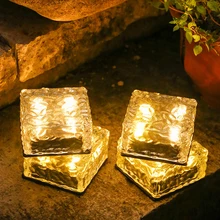 4pcs Solar Led Ice Cube Brick Lights Outdoor Waterproof Ice Cube Night Lights Stair Step Paver Lamp For Yard Lawn Garden Lamp