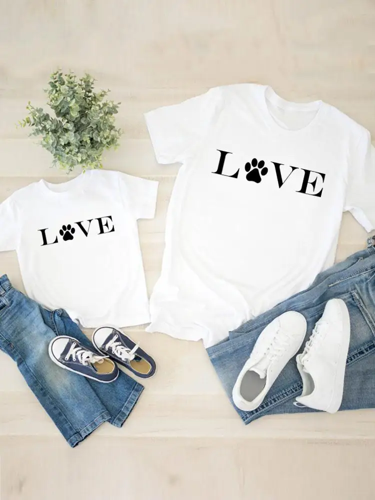 Women Child Kid Clothing Letter Love Paw Dog Cat Graphic T-shirt Tee Boy Girl Summer Mom Mama Clothes Family Matching Outfits
Women Child Kid Clothing Letter Love Paw Dog Cat Graphic T-shirt Tee Boy Girl Summer Mom Mama Clothes Family Matching Outfits