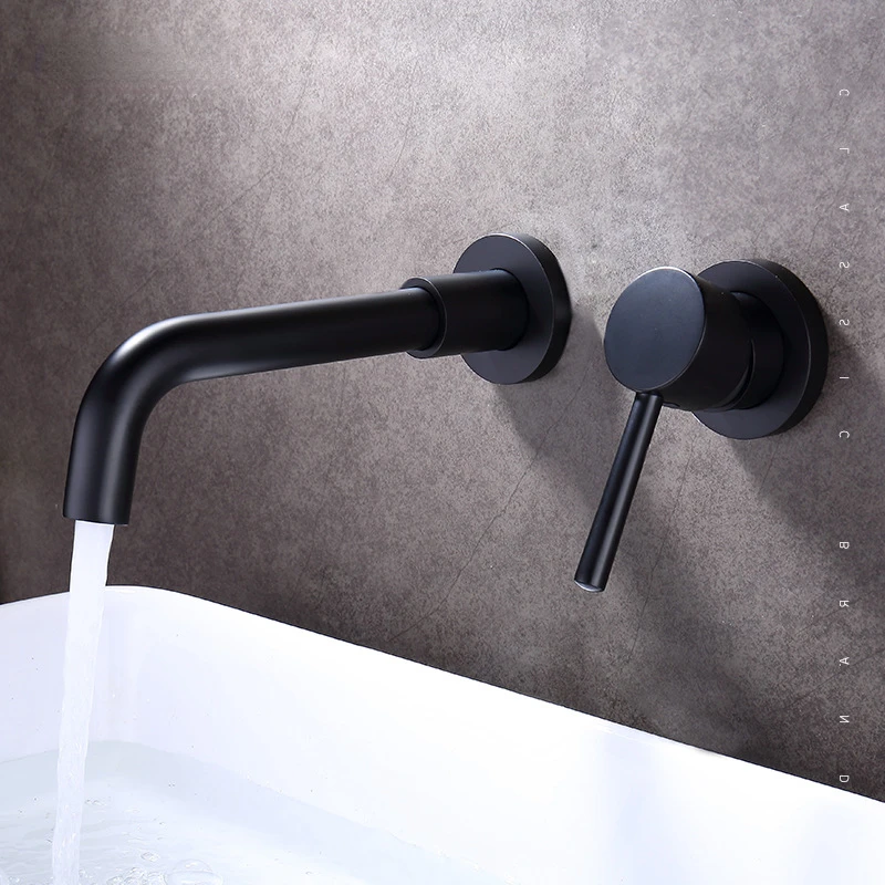 

Bathroom Sink Faucet Basin Bath Mixer Wall Mount Brass Matt Black Hot Cold Water Rotate 360 Degrees Swivel Spout Vanity Faucet