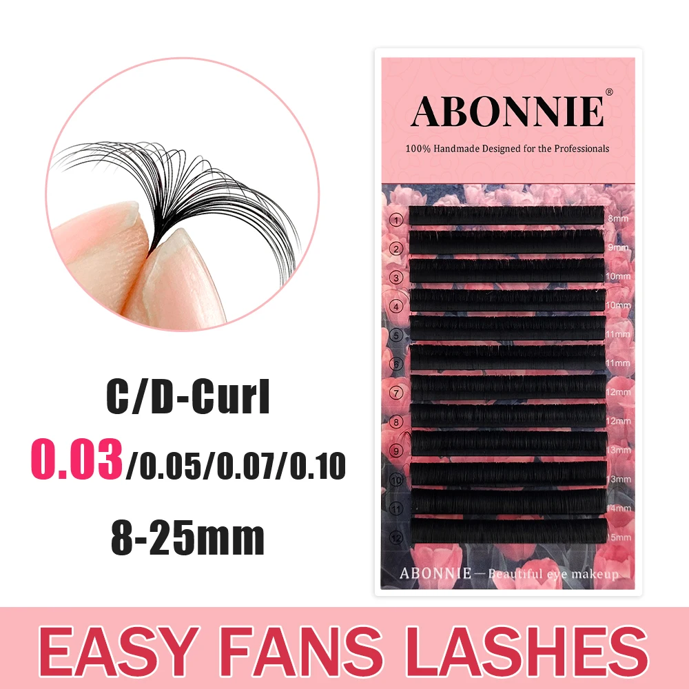 Abonnie Mega Volume Lashes 0.03 Easy Fan Eyelash Extensions Fast Blooming Cashmere Eyelashes Supply for Eye Beauty
Abonnie Mega Volume Lashes 0.03 Easy Fan Eyelash Extensions Fast Blooming Cashmere Eyelashes Supply for Eye Beauty